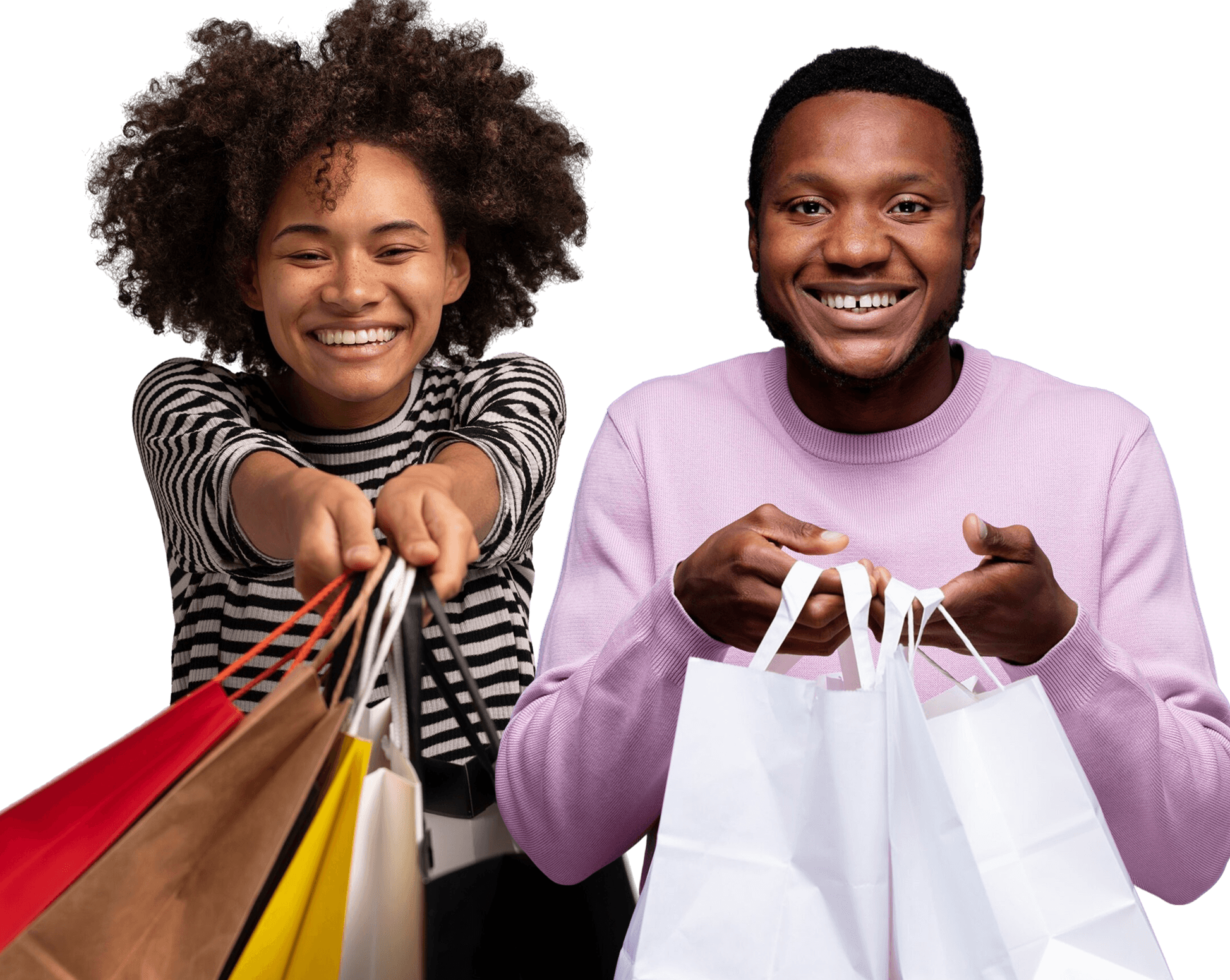 Happy man and woman with shopping basket